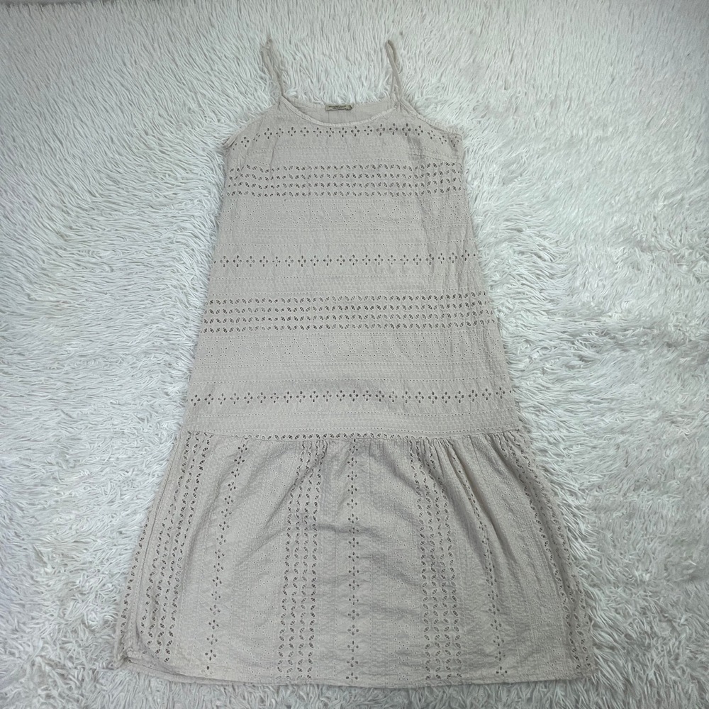 Valentina Naldi Dress Womens Large Beige Cotton Embroidered Eyelet‎ Midi Dress L